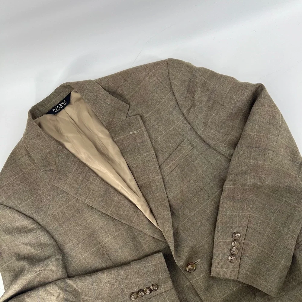 Jos A‎ Bank 39R Blazer Mens Brown Plaid Silk Wool Blend Sport Coat 2 Button